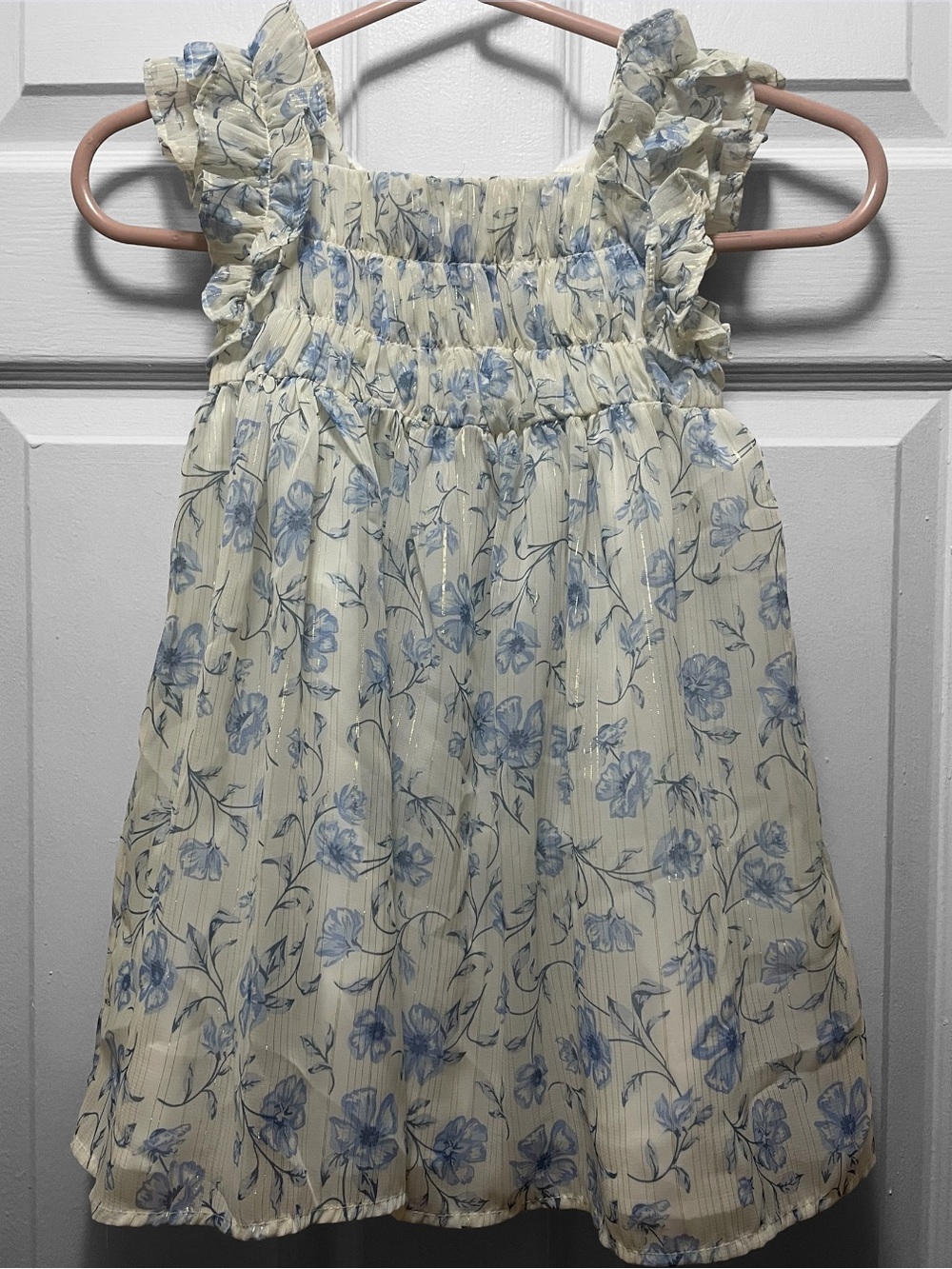 Rachel Zoe Cream Dress with Blue Floral Print and Ruffle Straps